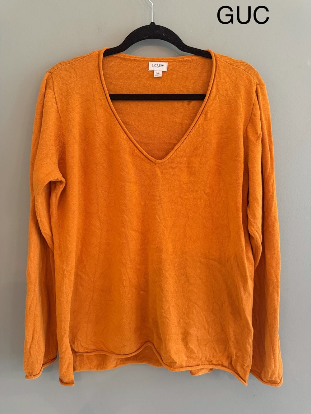 J. Crew Women's V-Neck Long Sleeve Top in mustard yellow